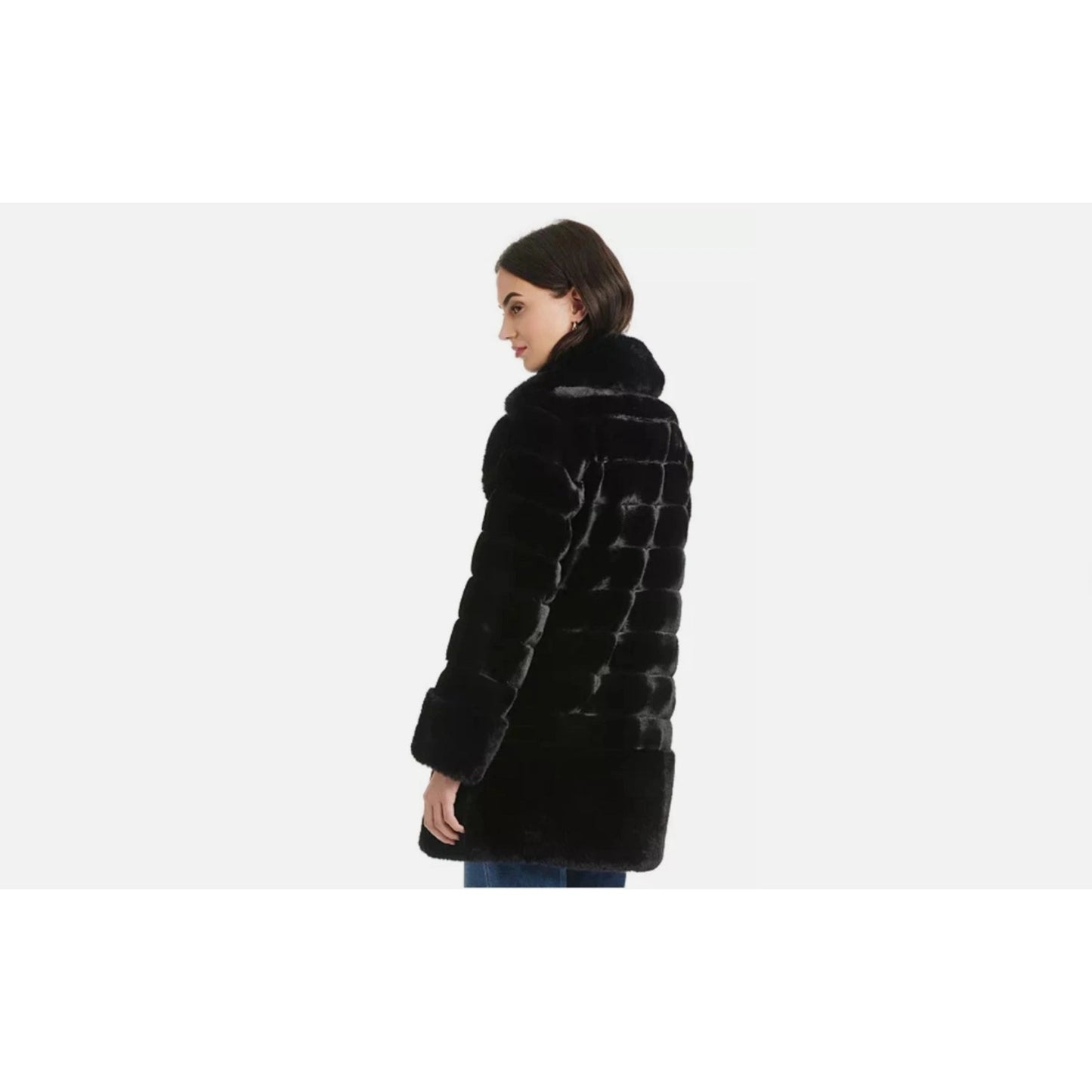 Jones New York Luxurious Black Faux Fur Coat Size L