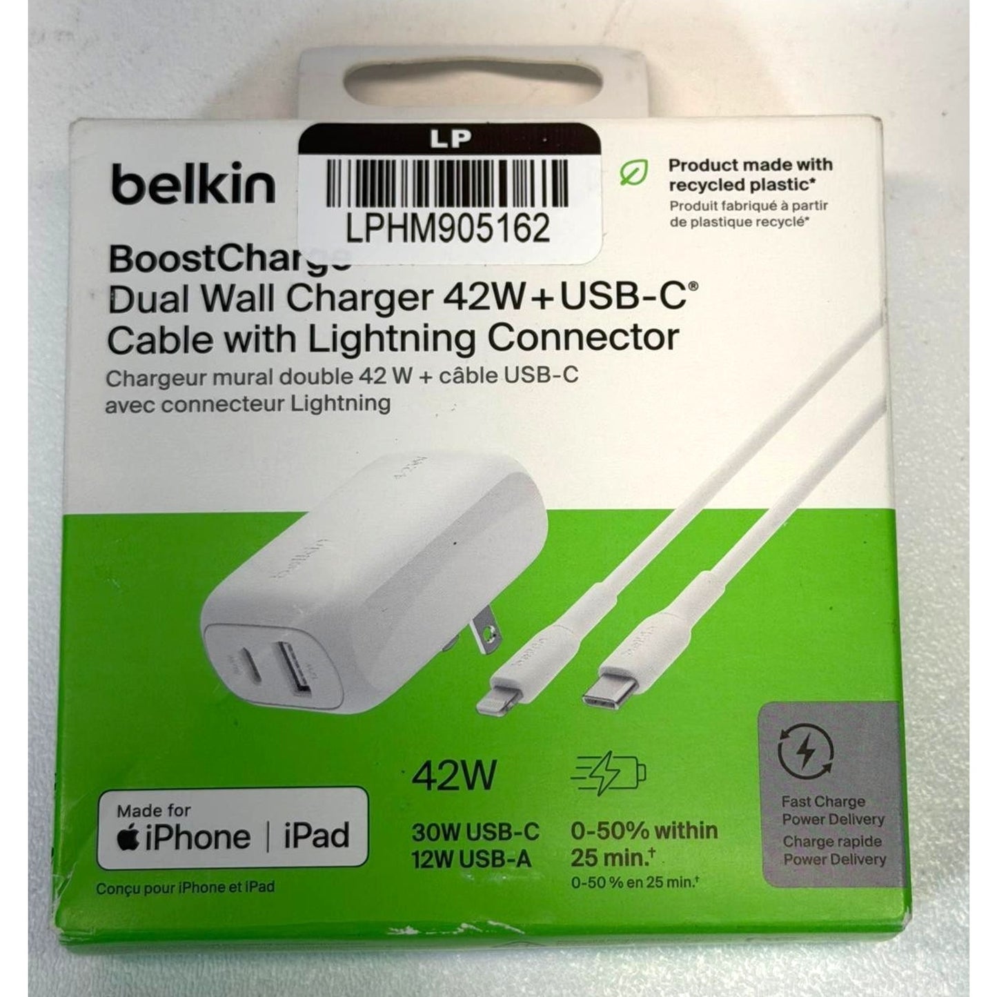 Belkin - BOOSTCHARGE 42W Dual Wall Charger + USB-C to USB-C Cable