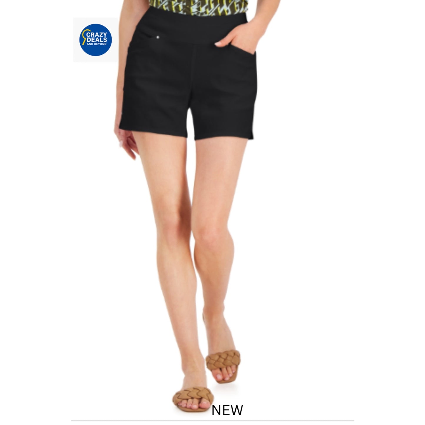 INC International Concepts Women's Mid-Rise Pull-On Shorts Deep Black S12