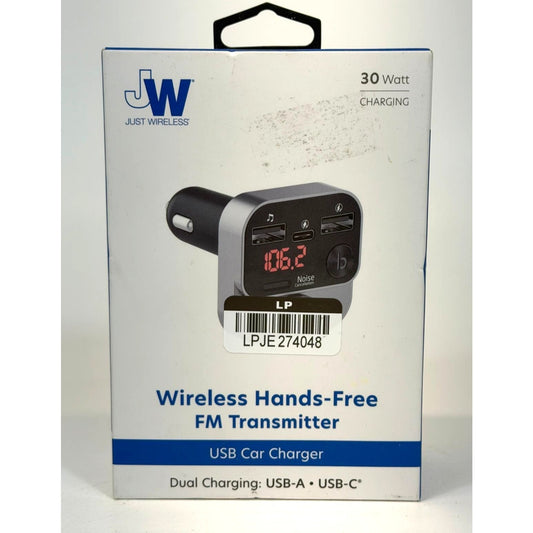 Just Wireless FM Transmitter with USB-C and USB-A Charging Port - Black