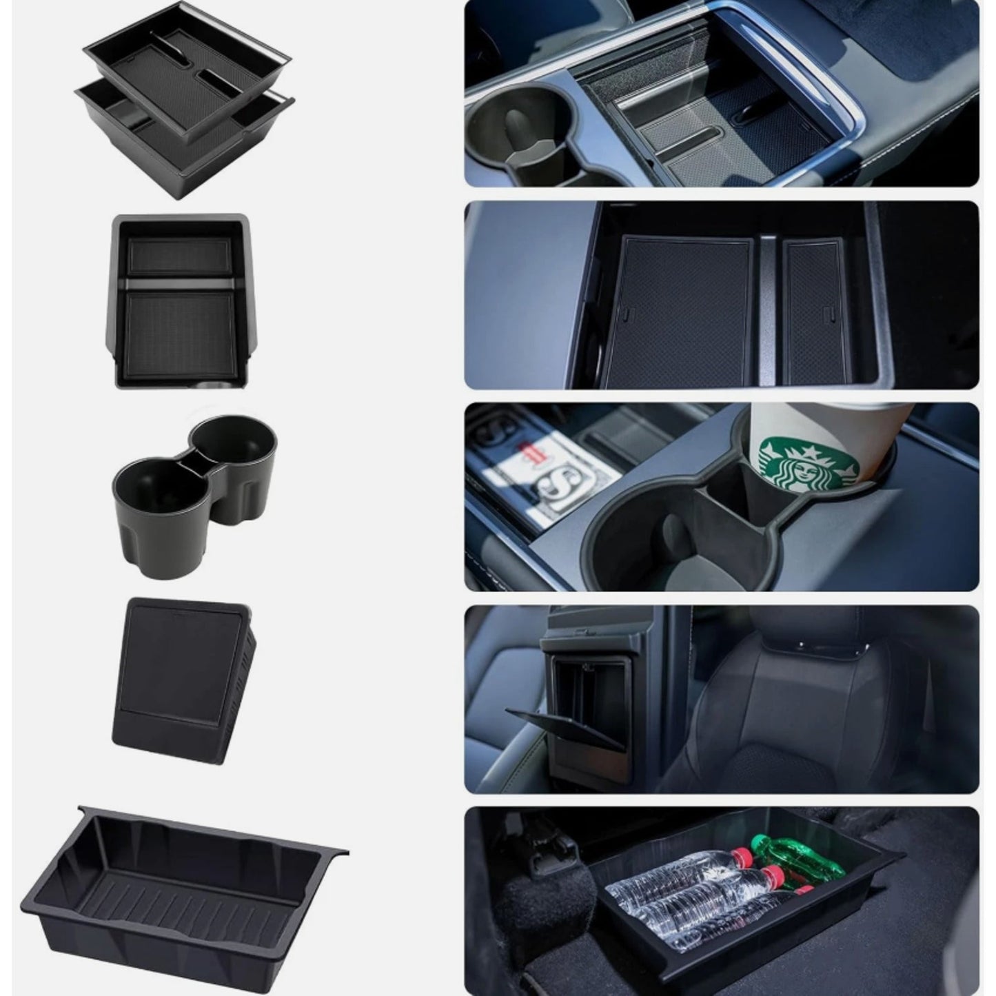 6PCS Center Console Organizer Tray for Tesla Model Y 2021-2024, Hidden Storage B