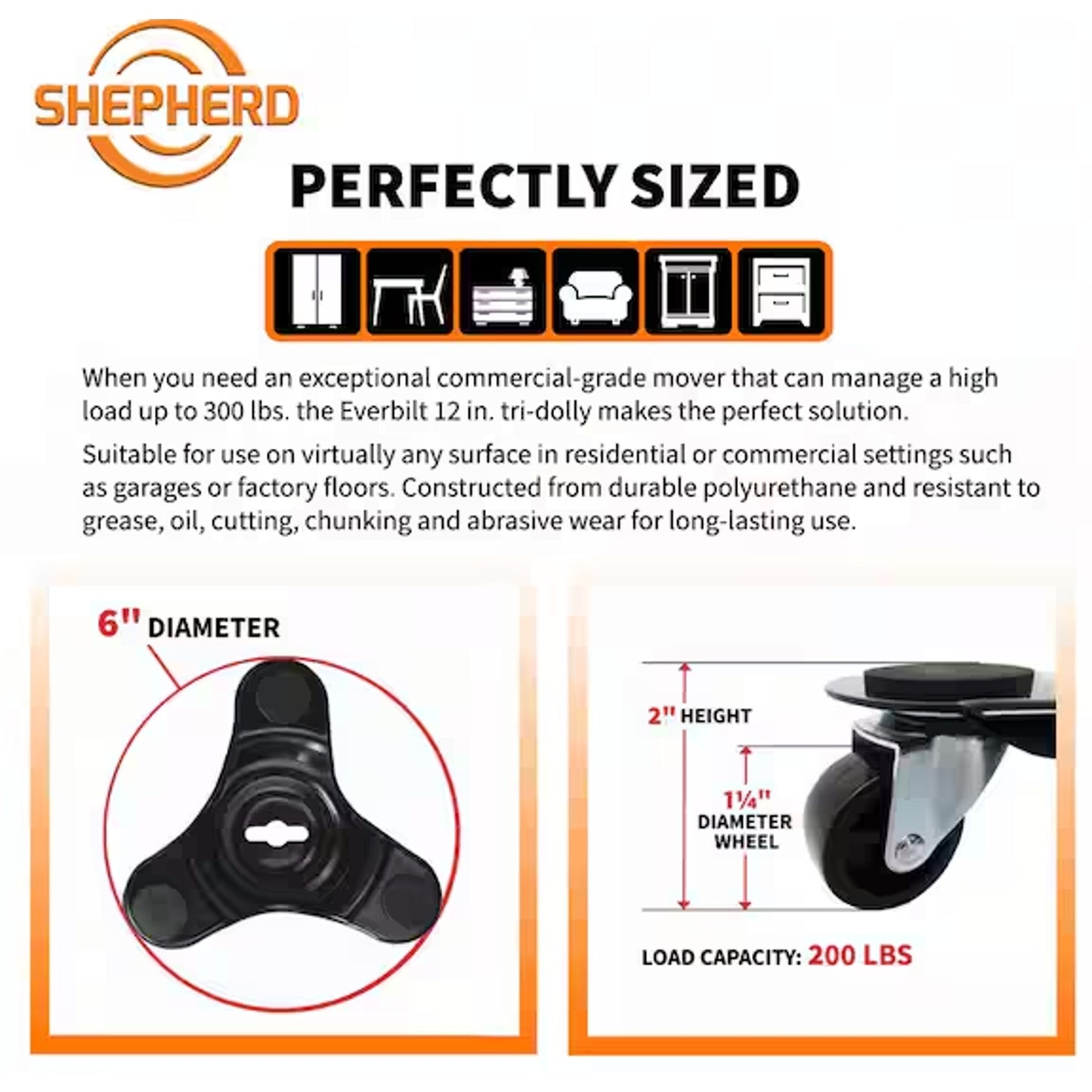 SHEPHERD MOVE IT 6 In. Steel Tri-Dolly With 200 Lb. Load Rating (LOT OF 4)