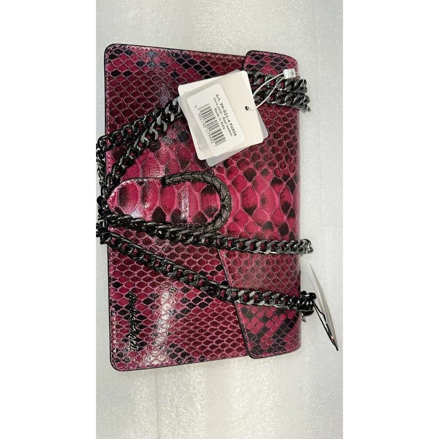 Marina Galanti Pink/Gunmetal Italian Croc Leather Handbag Vera Pelle "NWT"