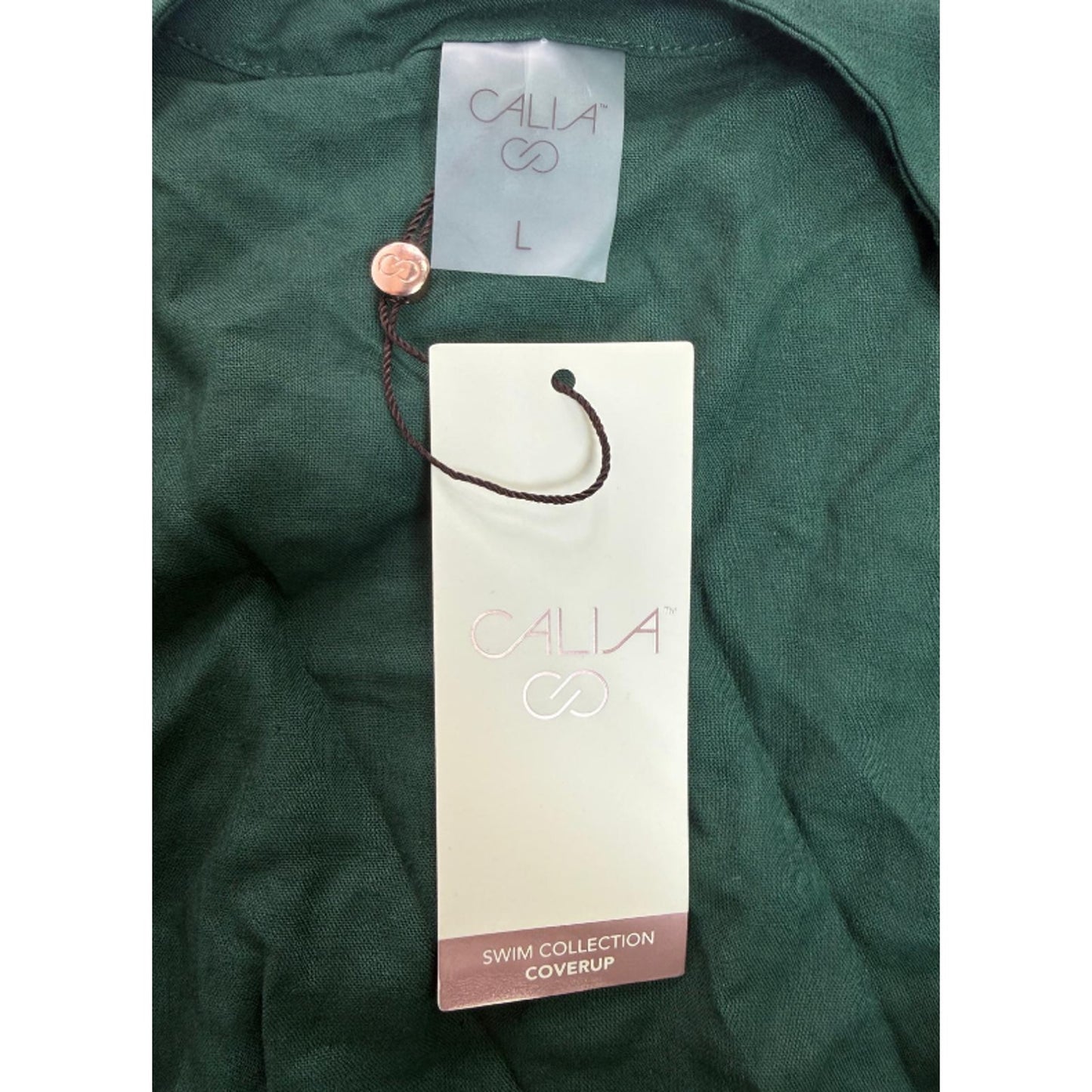Calia Linen Blend Swim Cover Up Tunic Kaftan Drawstring Green Size L
