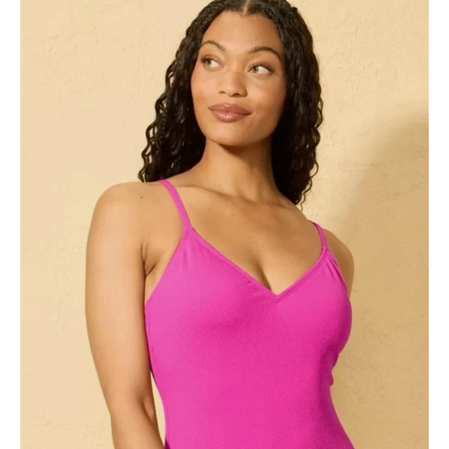 Women's Micro Crinkle V Neck Swimsuit - Shade & Shore Dark Pink XL 16