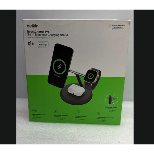 Belkin Boost Charge Pro 3-in-1 Qi2 Charging Stand w/ Magsafe WIZ023 - Black New