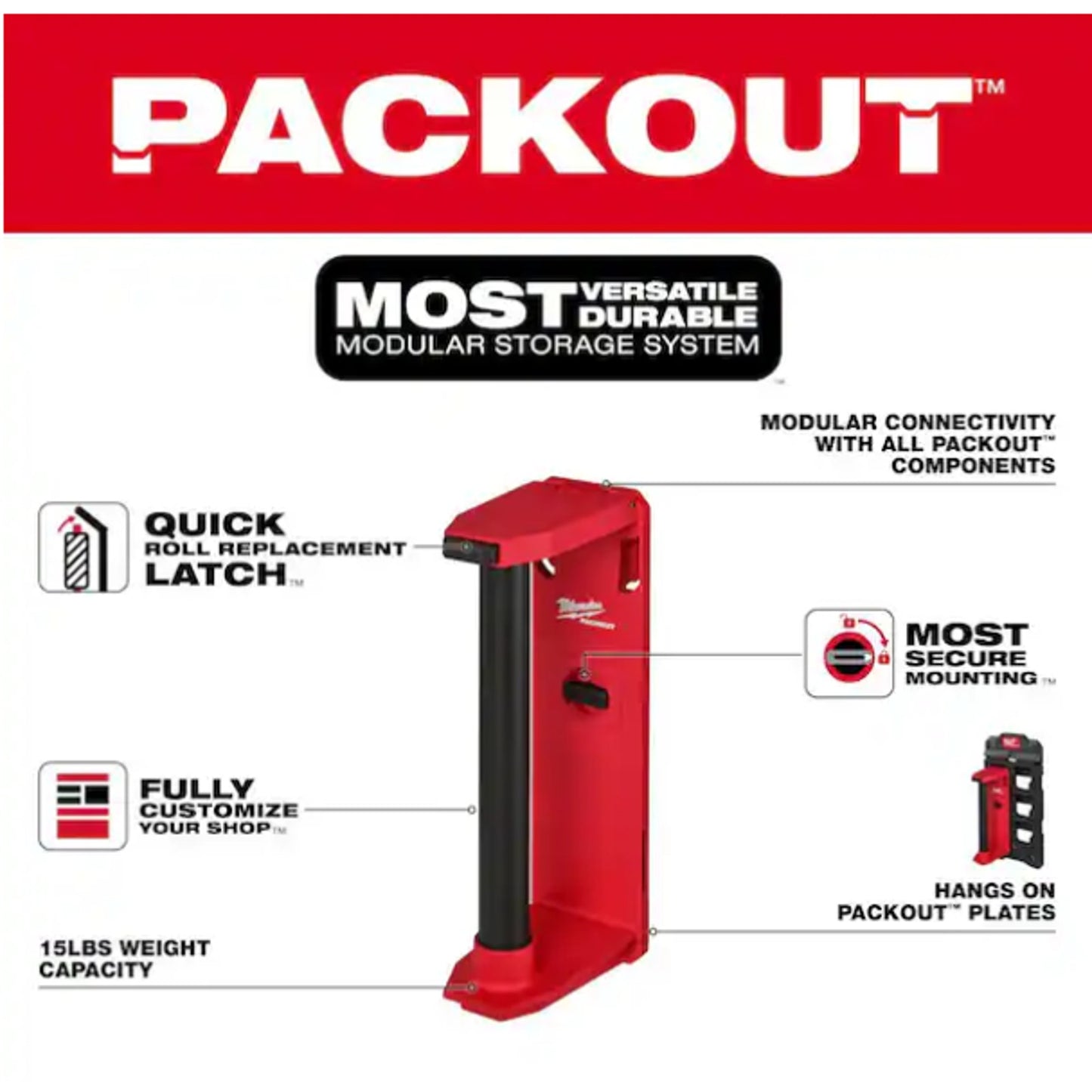 Milwaukee Tool 48-22-8337 Roll Holder For Packout Wall-Mounted Storage
