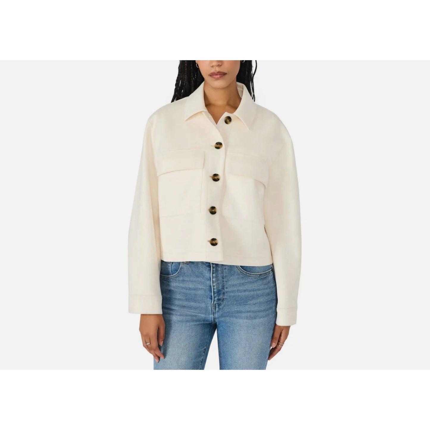 Steve Madden Women's Faux Suede Crop Jacket Cream Color Size Medium