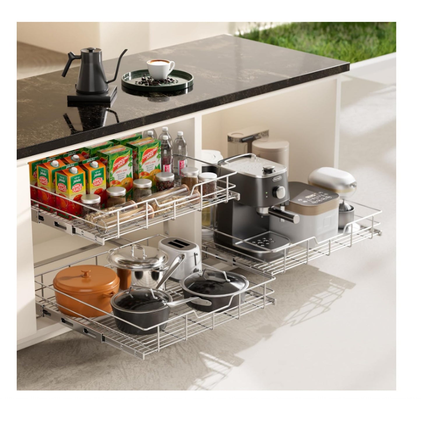 2-Tier Individual Cabinet Pull Out Shelves (9" W x 22" D), Slide Out Kitchen ...