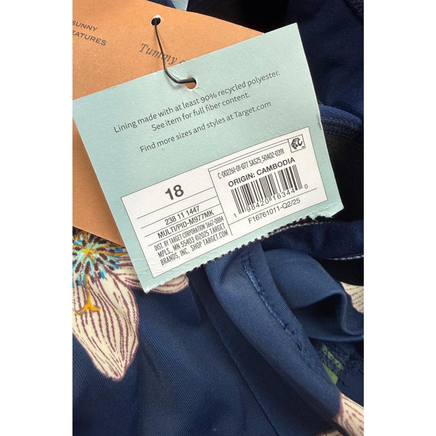 Shade & Shore Shirred Square Neck Tummy Control One Piece Blue Floral Size 18