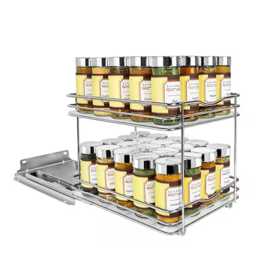 8-1/4 In. Wide - Double Silver Chrome Slide Out Spice Rack Pull Out Cabinet Orga