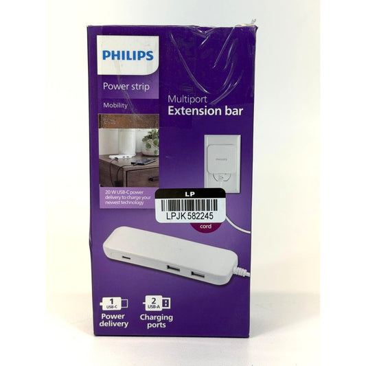 Philips Power Strip 6 Ft Extension Bar 20W USB-C + 2 USB-A Ports