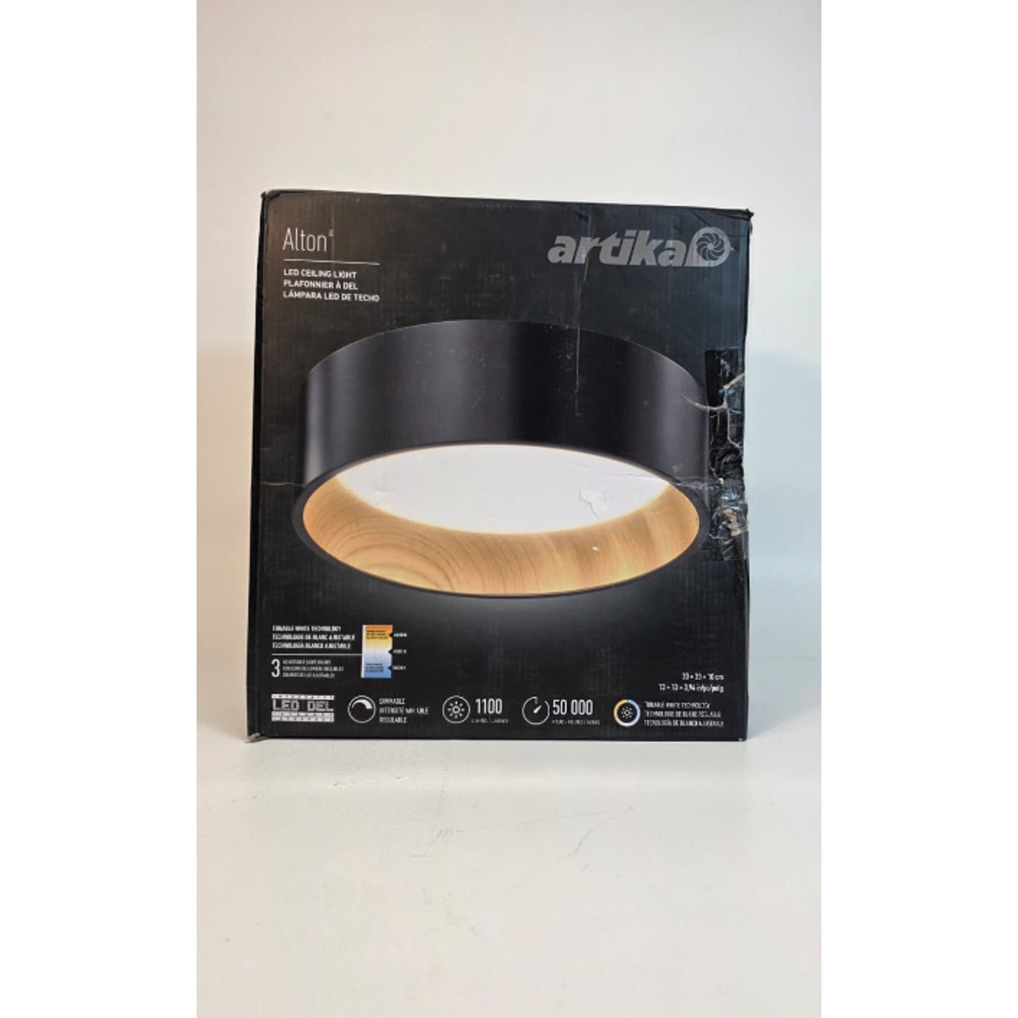 Artika Alton 13" 1-Light Modern Black & Wood LED 3 CCT Flush Mount Ceiling Light