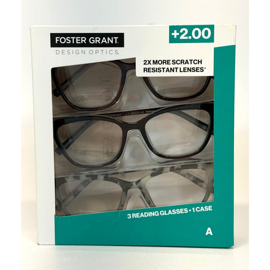 Foster Grant Full rim plastic reading Glasses 3 Pack + 2.00