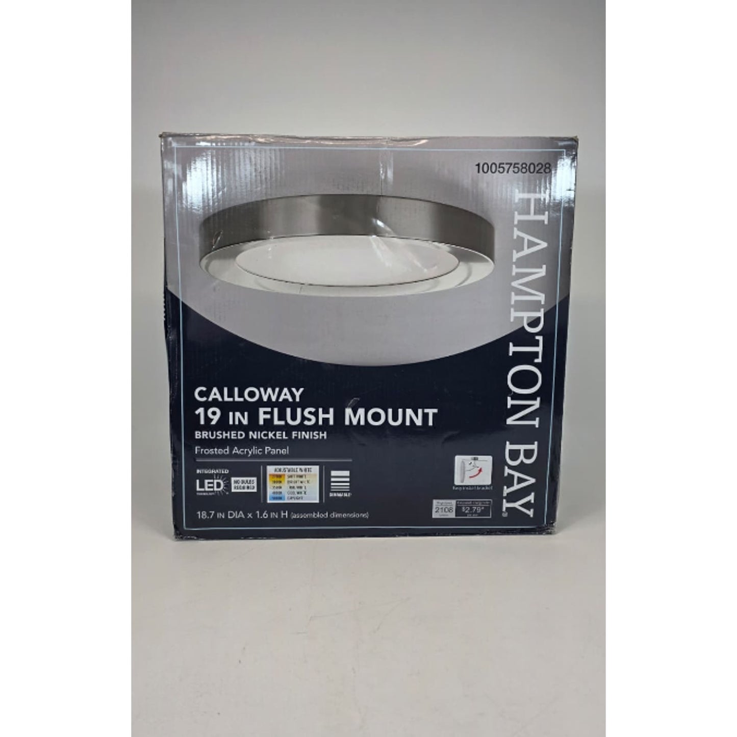 Hampton Bay Calloway 19 in Edgelit 5CCT LED Flush Mount in Brushed Nickel Finish