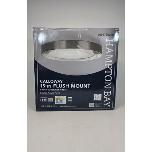 Hampton Bay Calloway 19 in Edgelit 5CCT LED Flush Mount in Brushed Nickel Finish
