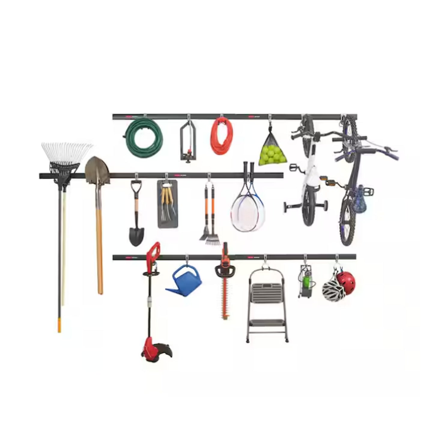 Rubbermaid Fasttrack Garage Storage Utility Hooks 2 Rails, 5 Hooks, Black/Red