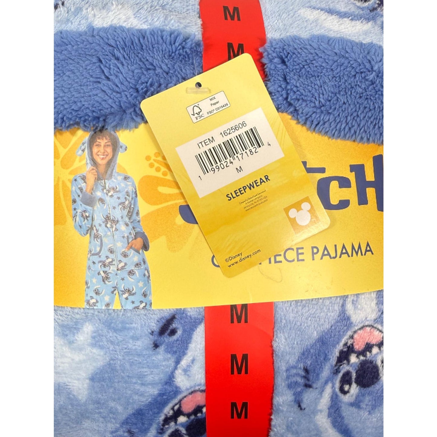 Disney Stitch Women’s One-piece Pajama Blue Jumper 3 D ears Hooded M New