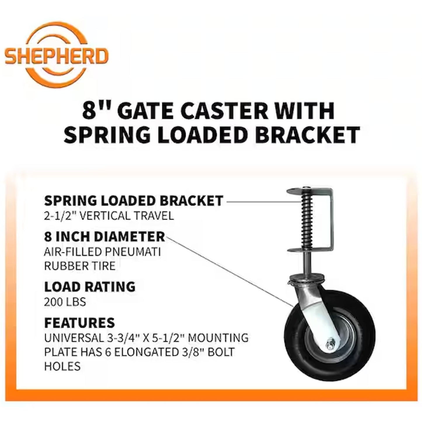8 in Swivel Gate Casters Spring Loaded Black Rubber 200 lb 2 Pack 9798E-2