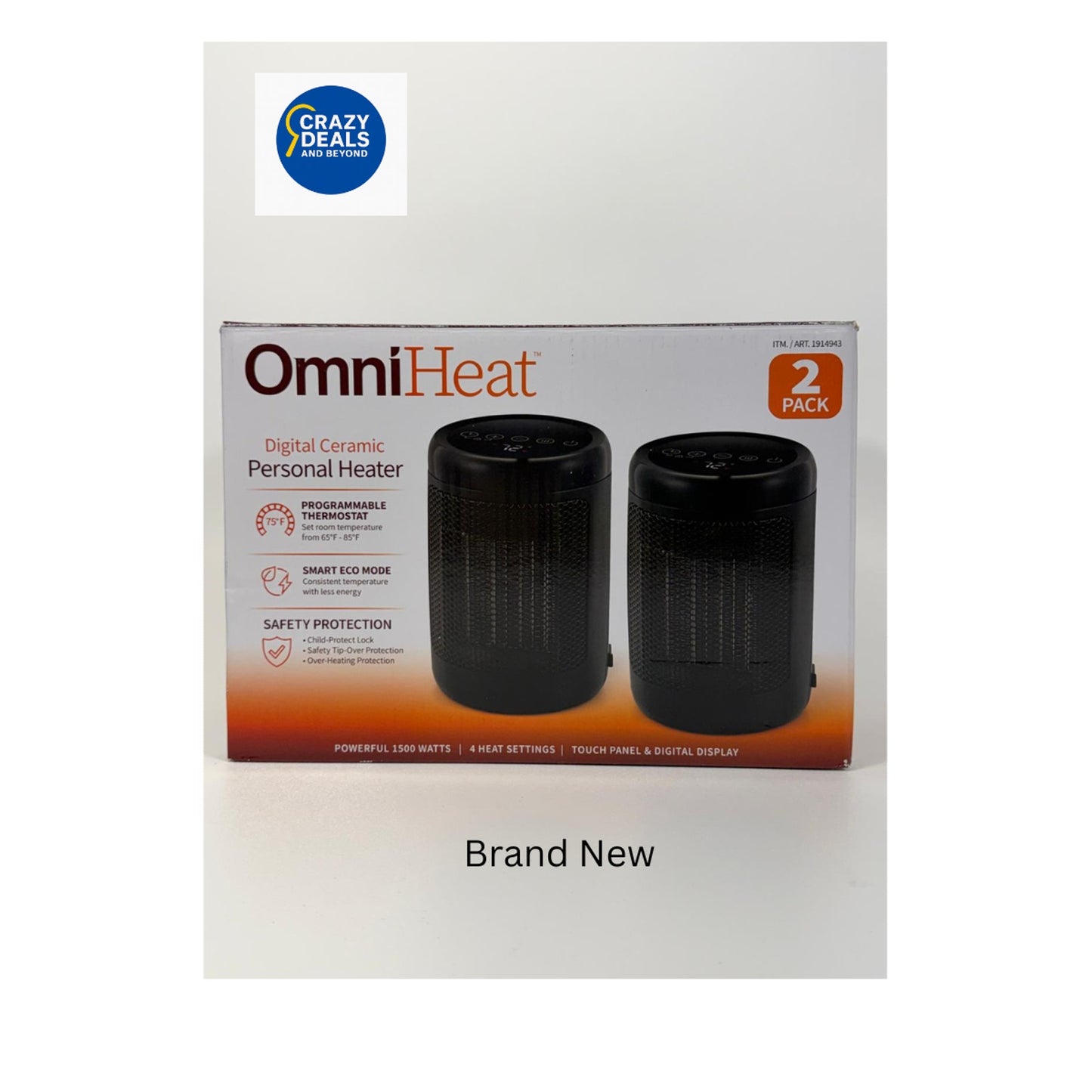 OmniHeat Digital Ceramic Personal Heater, 2 Pack