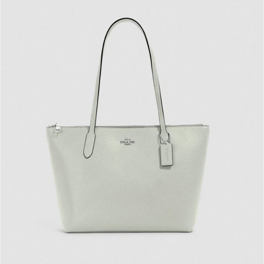 Coach Signature Crossgrain Leather Zip Top Tote Bag Light Sage 4454