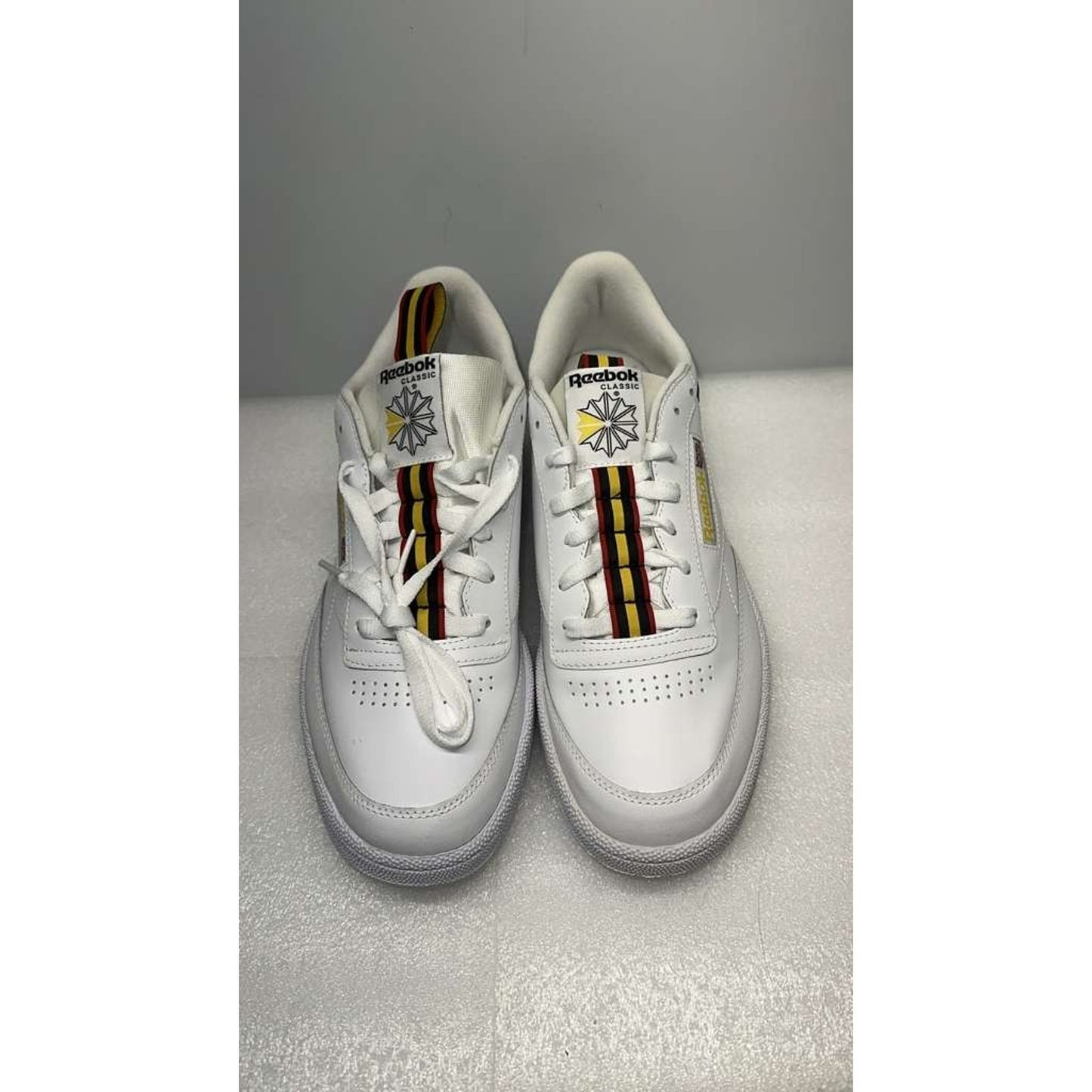 Reebok Club C 85 MU Sneaker in White with Collegiate Gold/Red EG5248 Size 11.5