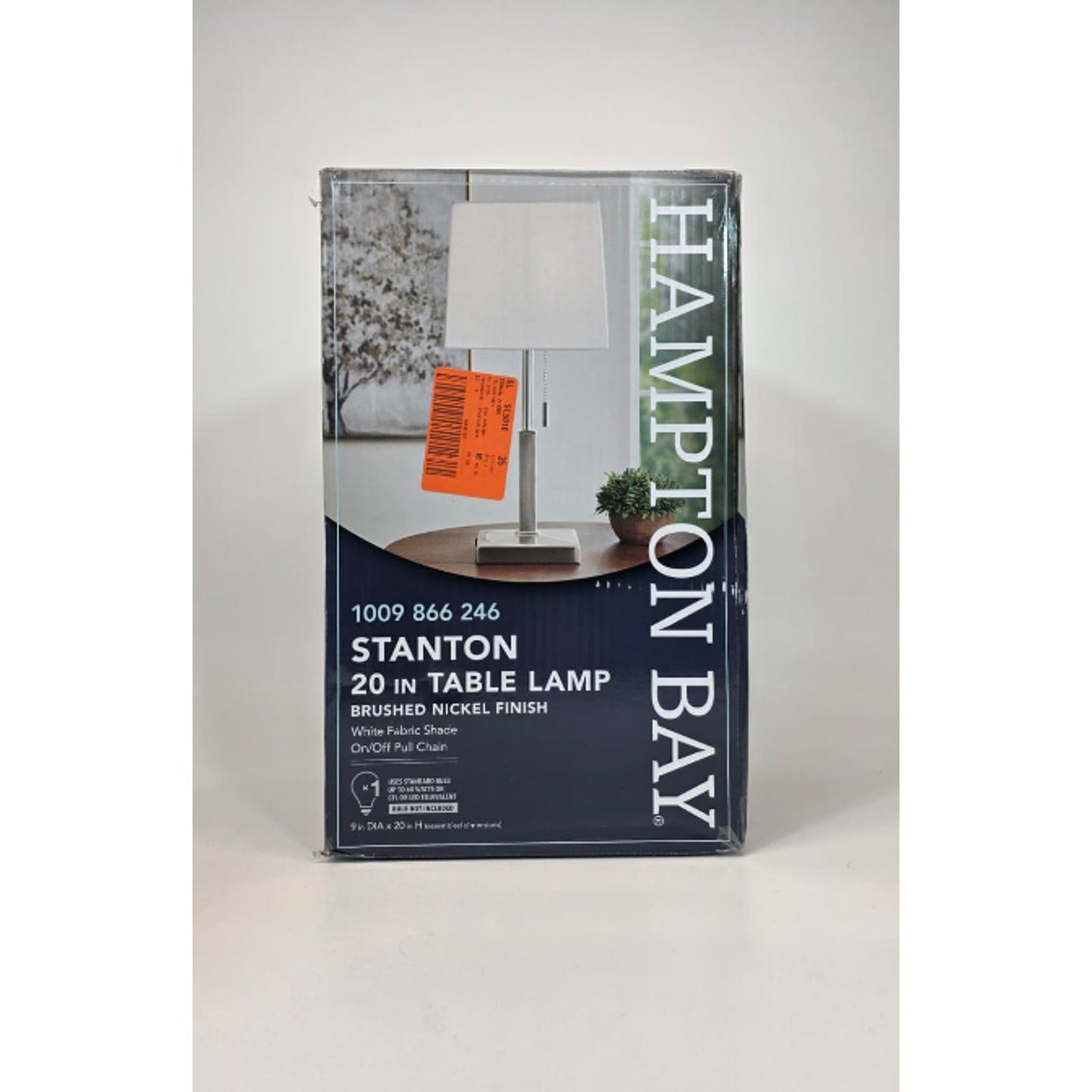 Stanton 20" Brushed Nickel Table Lamp w/ White Fabric Shade and Polarized Outlet