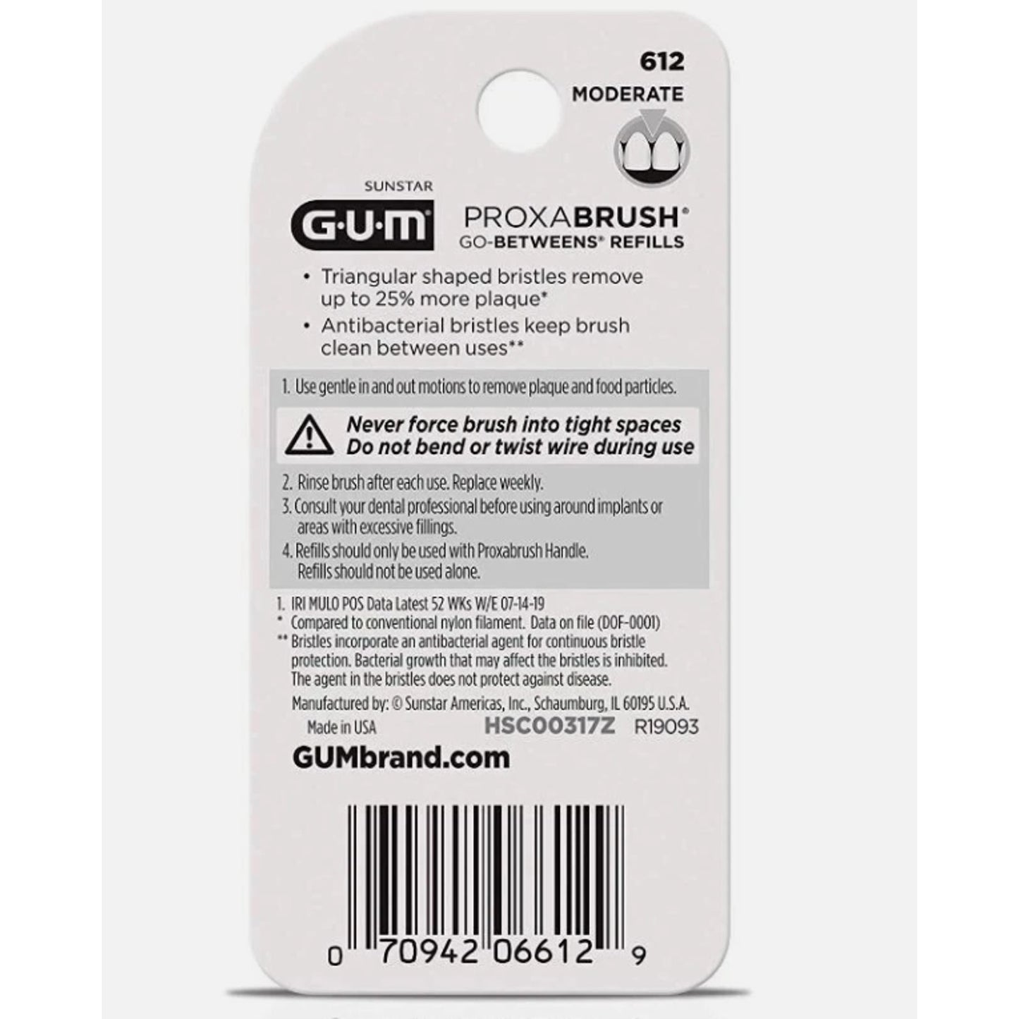 GUM 612A Proxabrush Go-Betweens Interdental Brush Refills Moderate 8 Ct - 6pk