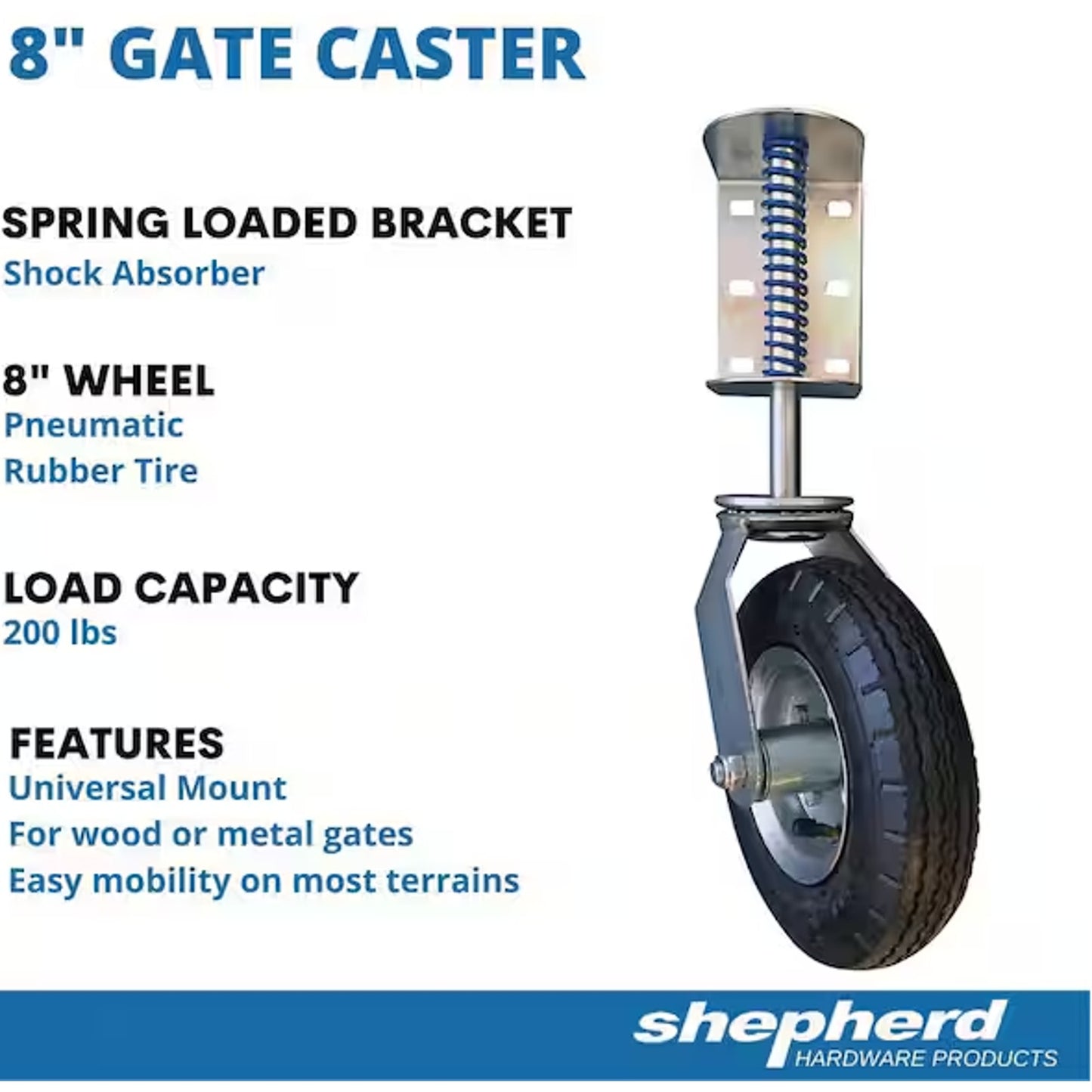 8 in Swivel Gate Casters Spring Loaded Black Rubber 200 lb 2 Pack 9798E-2