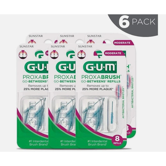 GUM 612A Proxabrush Go-Betweens Interdental Brush Refills Moderate 8 Ct - 6pk