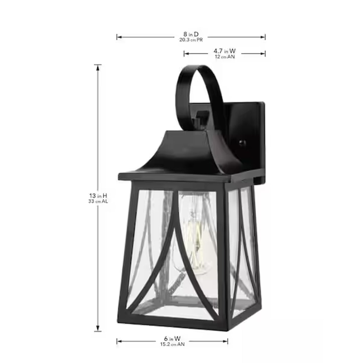 Drackert 13" 1-Light Black Outdoor Wall Light Lantern Sconce with Seedy Glass