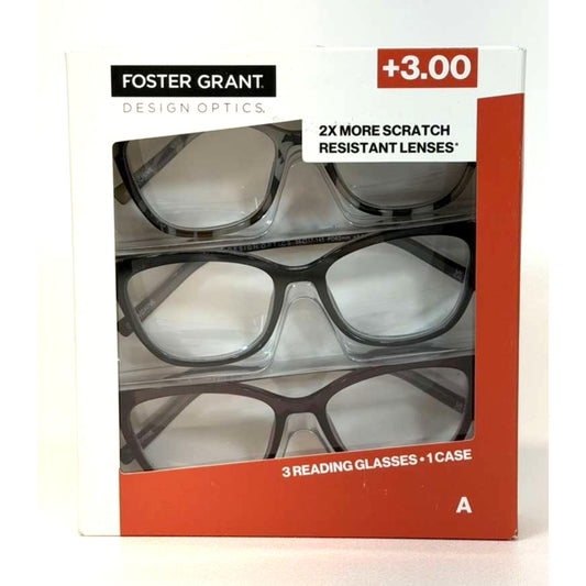 Foster Grant Design Optics by Fashion Cateye Reading Glasses 3 Pk +3.00