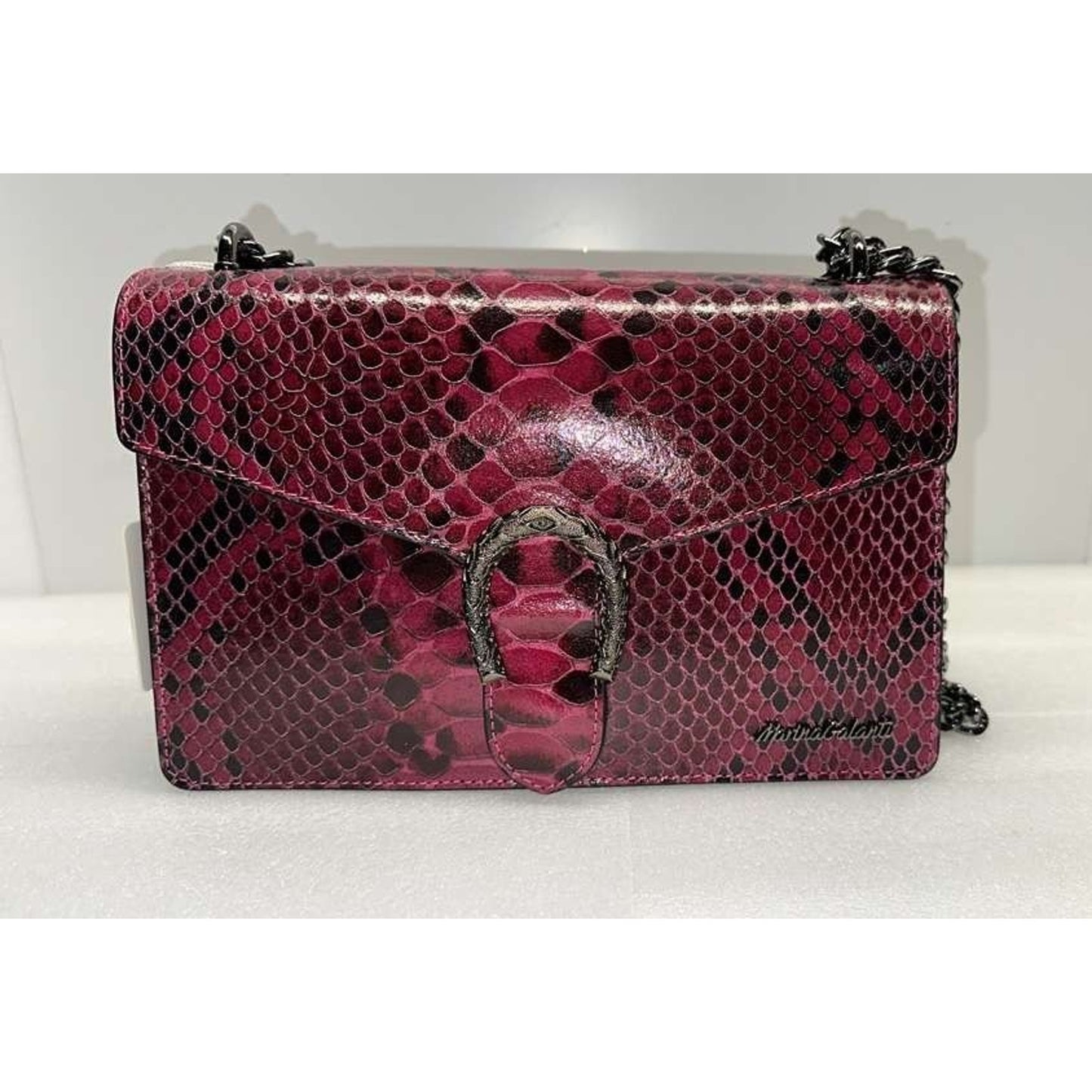 Marina Galanti Pink/Gunmetal Italian Croc Leather Handbag Vera Pelle "NWT"