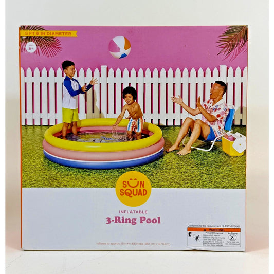 SUN SQUAD 10.63''X4.13''X 15' 3 RING 105GAL ROUND KIDDIE POOL - YELLOW/PINK/NAVY
