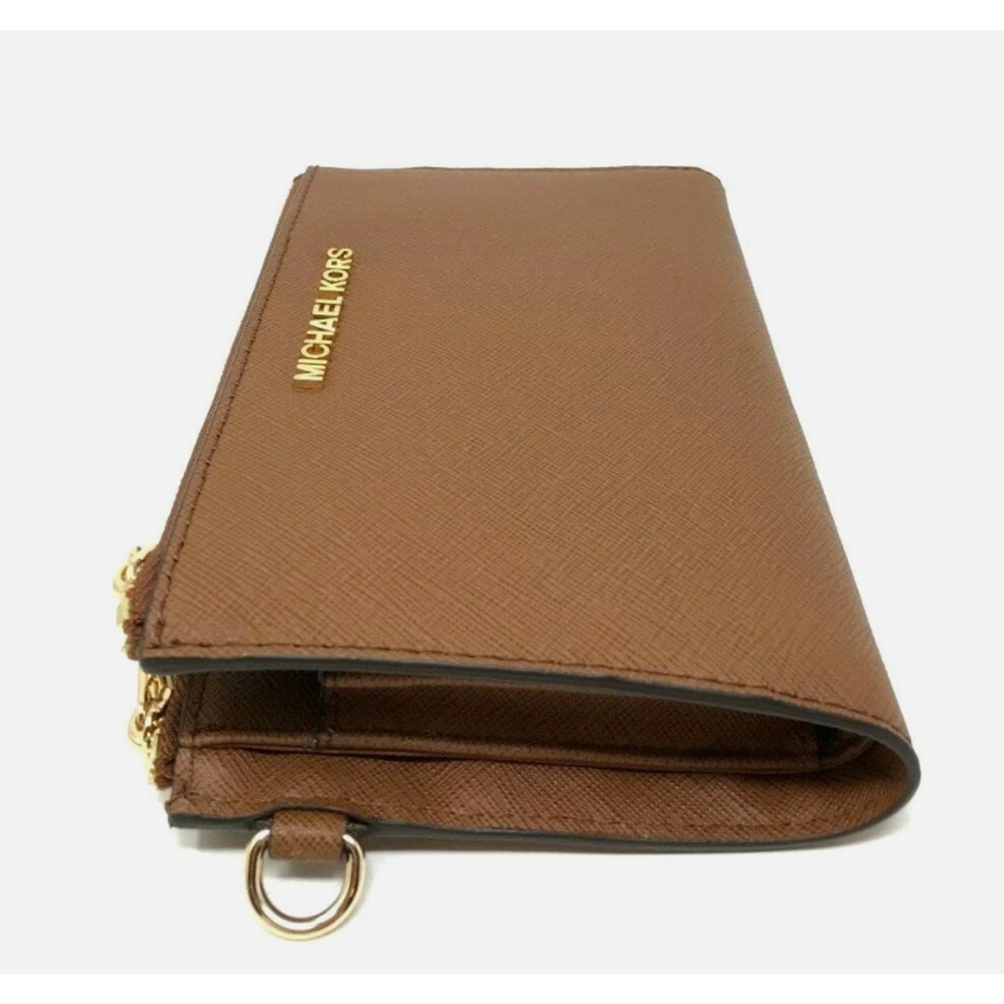 Michael Kors MK Jet Set Travel Double Zip Phone Wristlet Wallet Luggage Gold