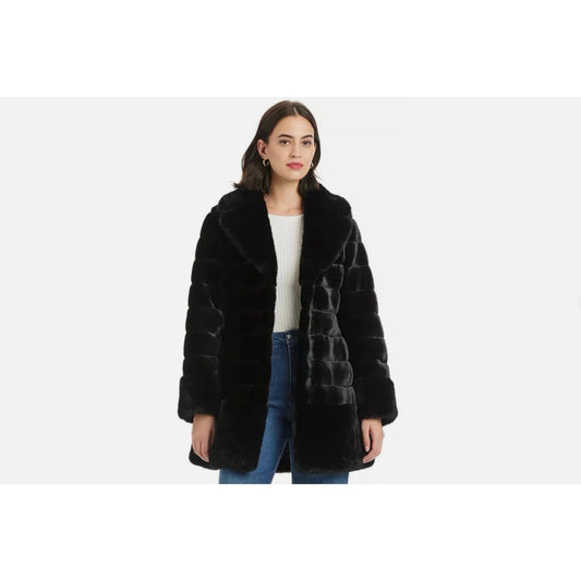 Jones New York Luxurious Black Faux Fur Coat Size L