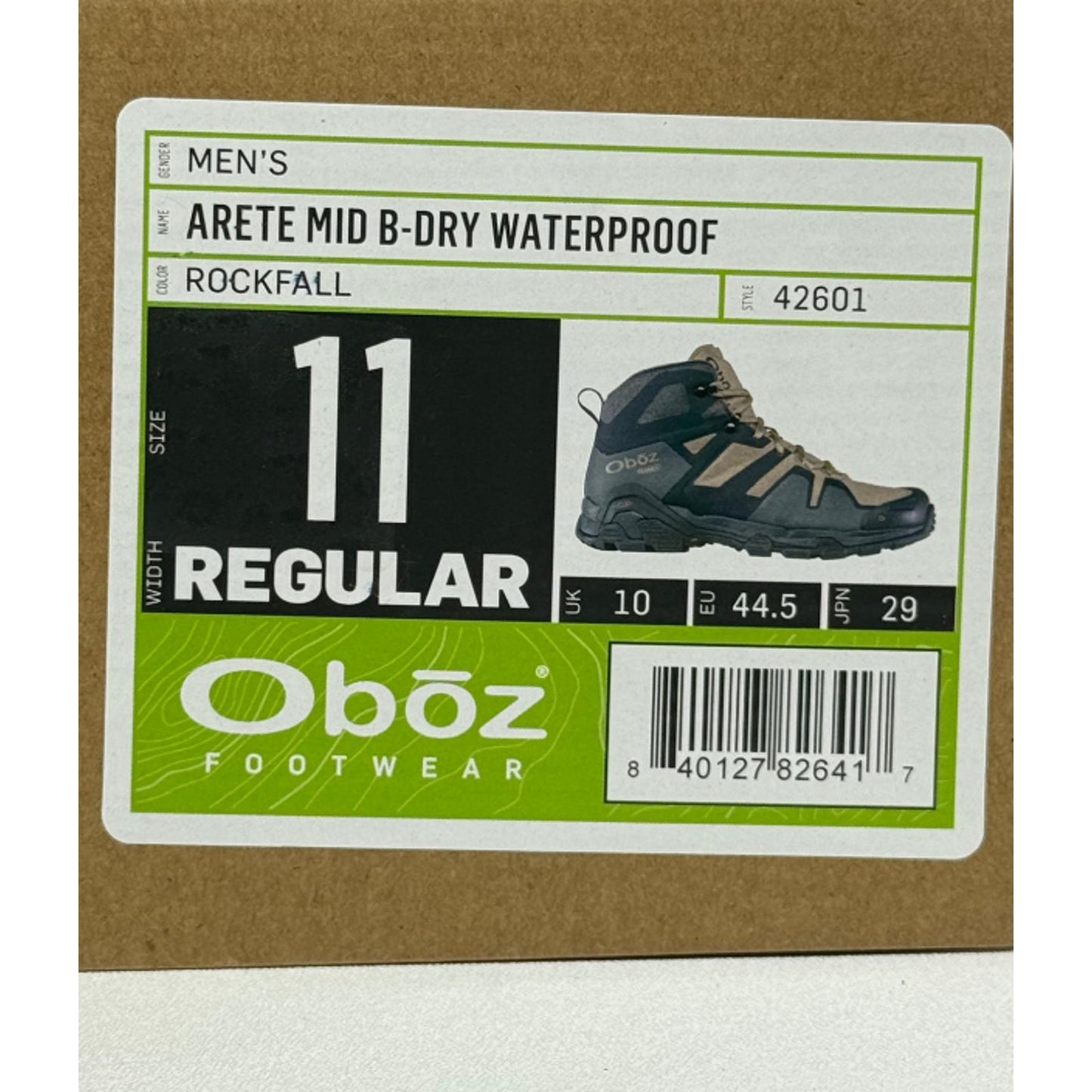 Oboz Men's Arete Mid B-Dry Waterproof - 11 - Rockfall