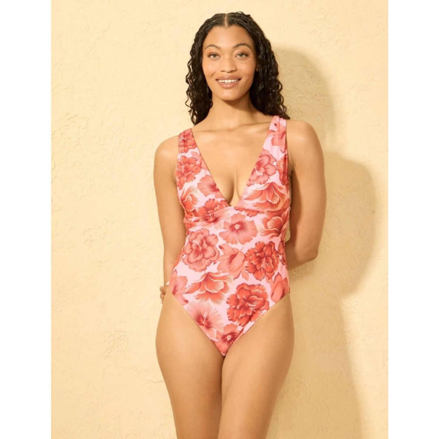Women's Hibiscus Print Full Coverage One Piece Swimsuit - Shade & Shore™ Pink S