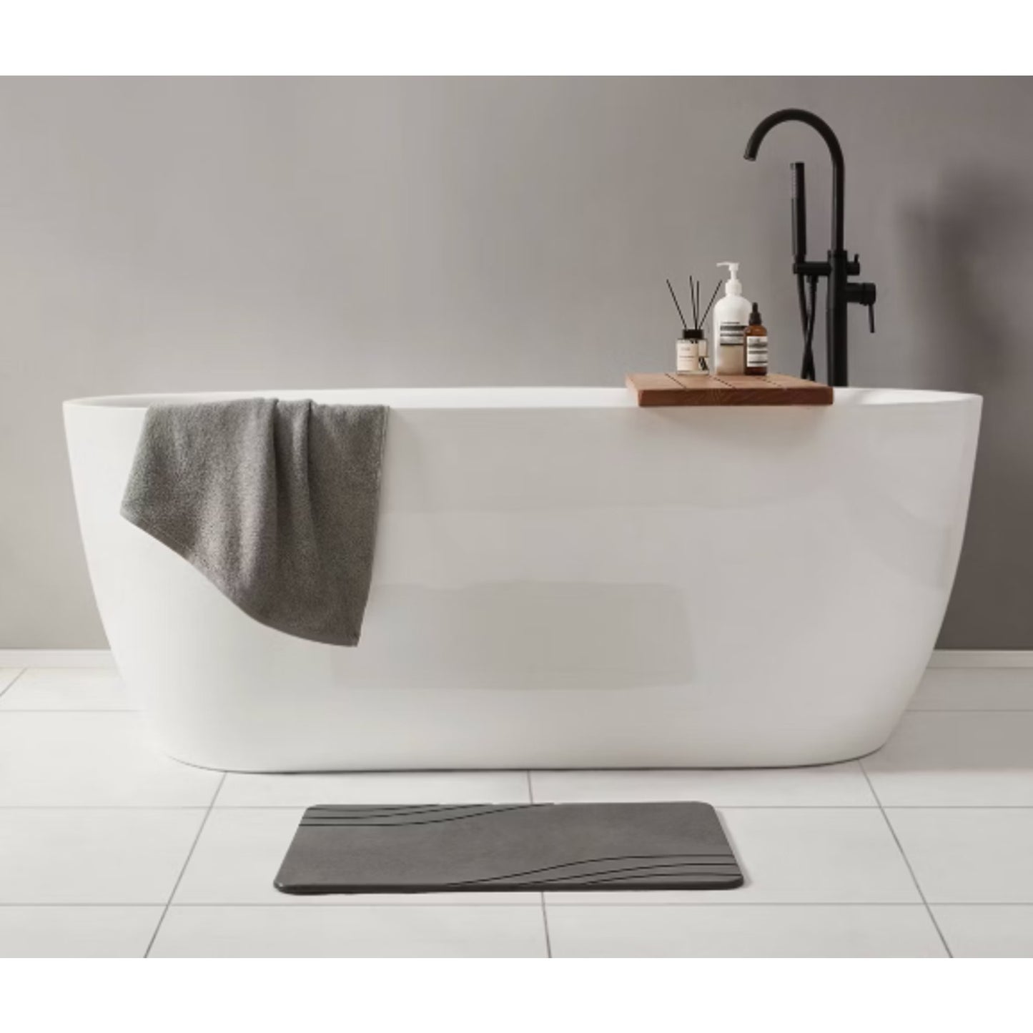 15.4"x23.6" Diatomaceous Stone Hard Bath Mat Graphite Gray