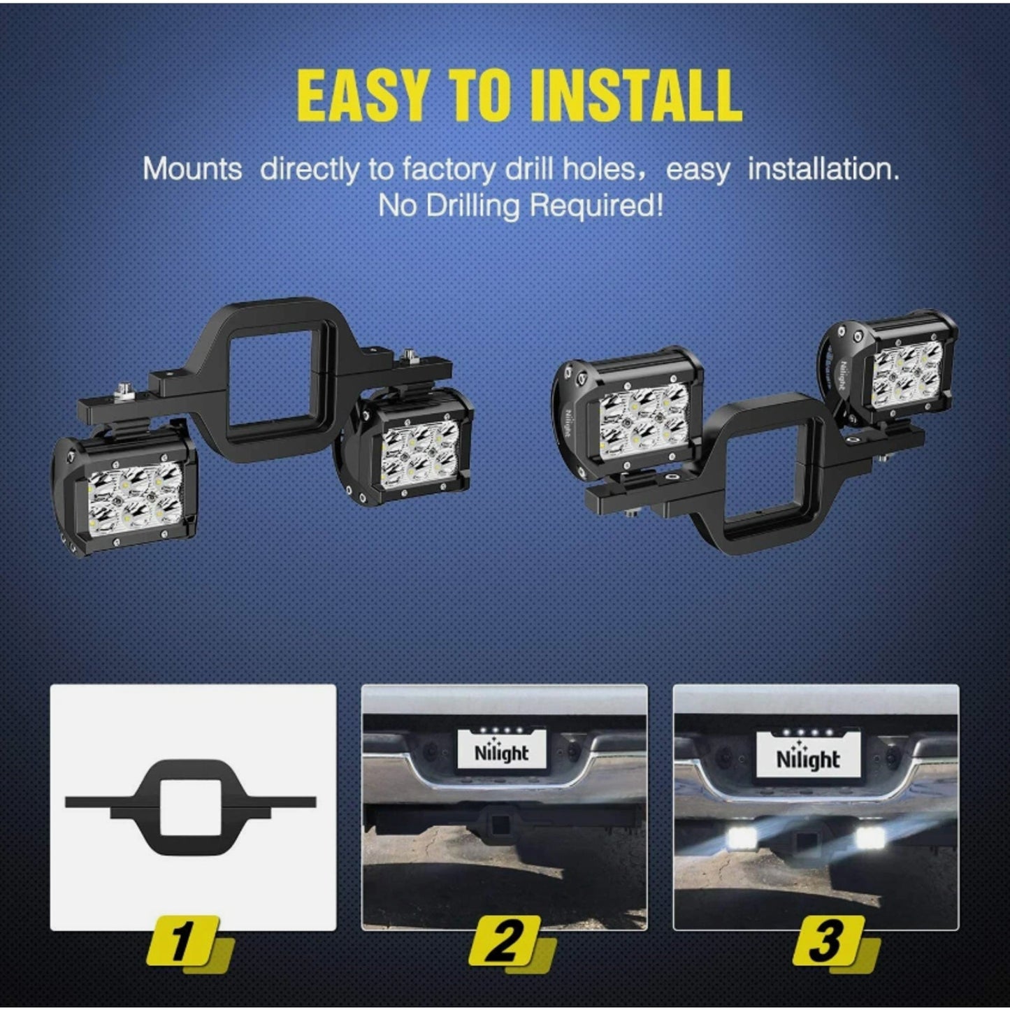 2PCS Tow Hitch Bracket 2.5"-3" Universal Mounting Kit Reverse LED Work Light Bar