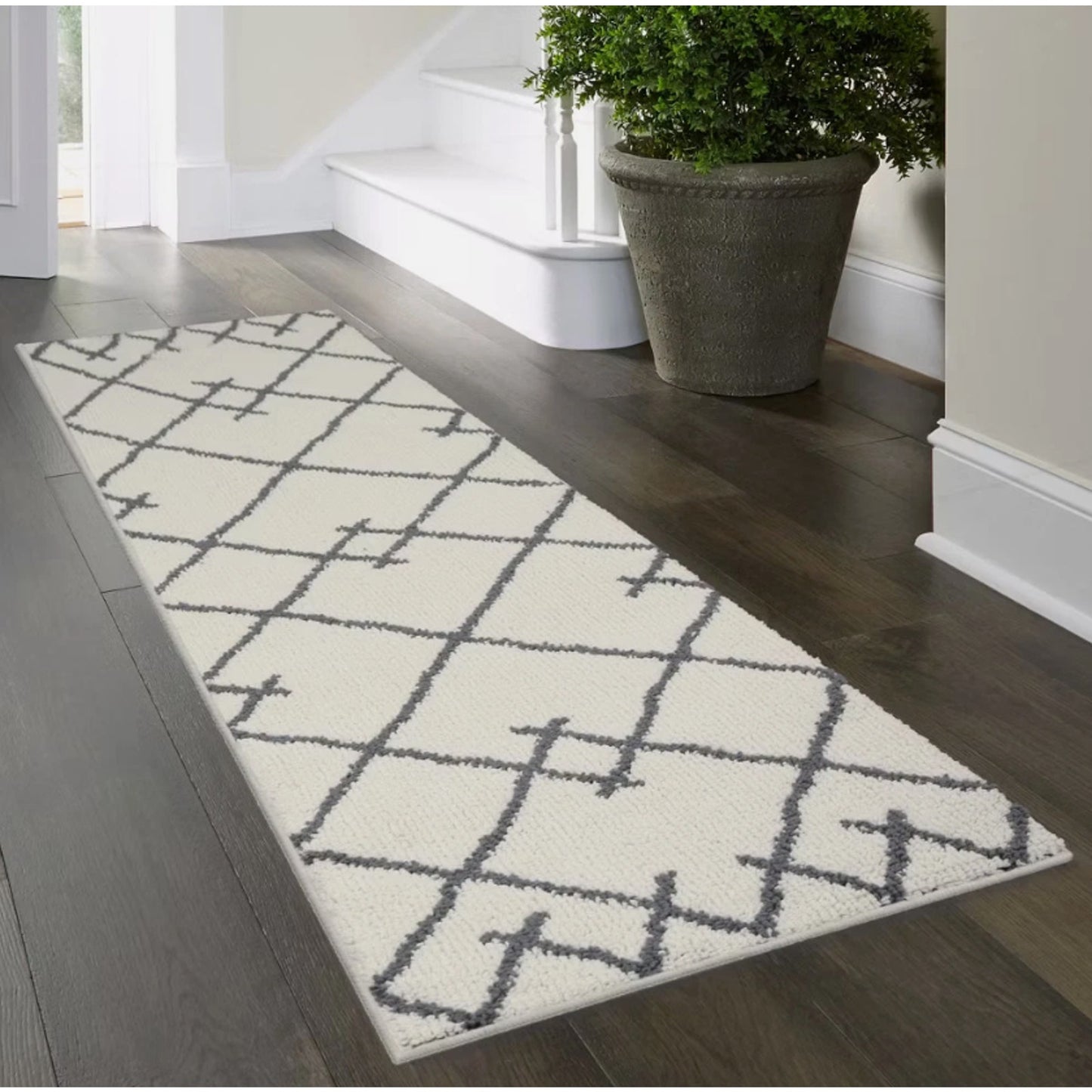 2'x7' Washable Kenya Fleece Geometric Design Tufted Runner Rug Cream - Threshold