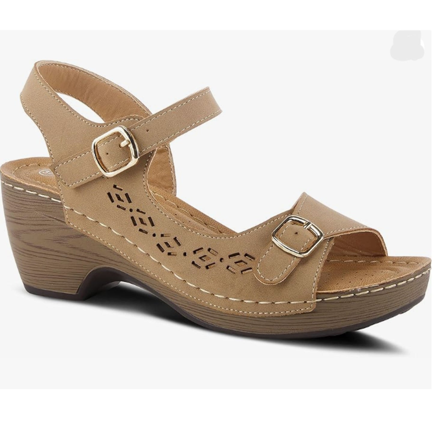 Patrizia Women's Shantay Adjustable Wedge Sandals with Back Strap - Tan Sz 6.5-7