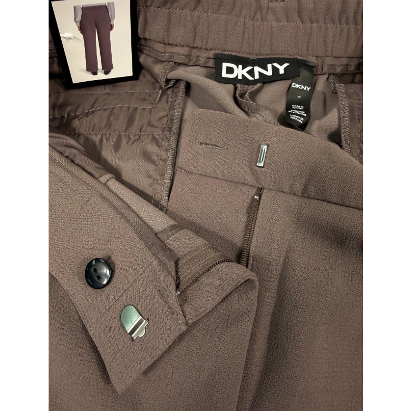 DKNY Women's High Rise Wide Leg Pants, Brown, Size 10