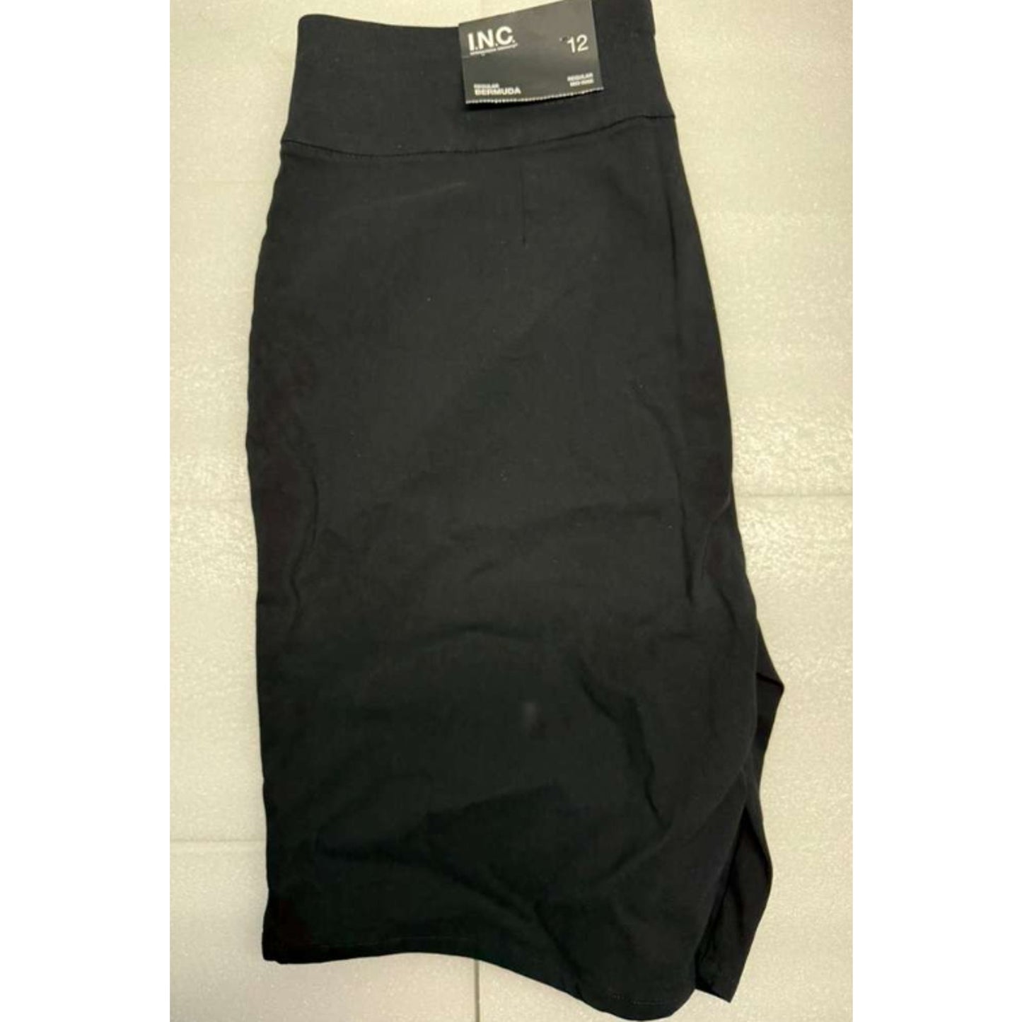 INC Women's Mid Rise Pull-On Stretch Bermuda Shorts Black Sz 12