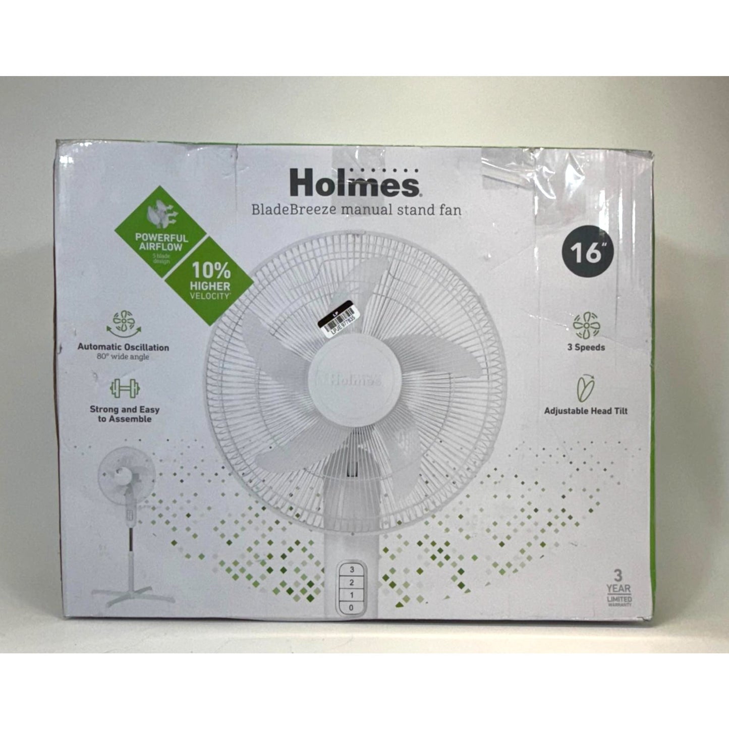 Holmes 16" Oscillating 3 Speed Manual Stand Fan White