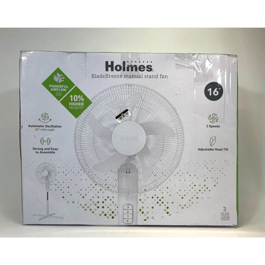 Holmes 16" Oscillating 3 Speed Manual Stand Fan White