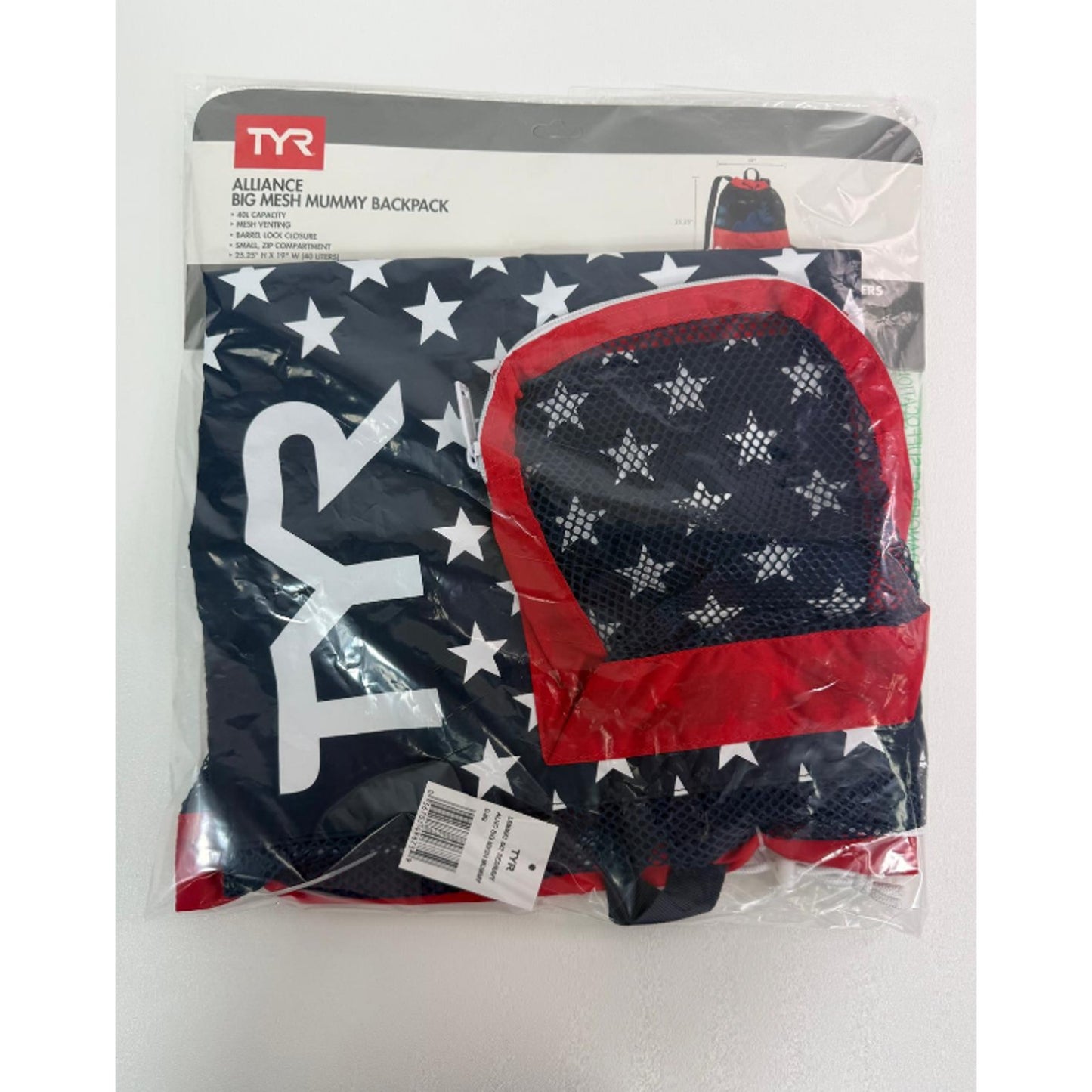 TYR 40L Big Mesh Mummy Backpack, Red White Blue LBMMB3642