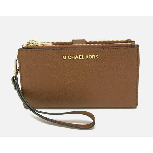 Michael Kors MK Jet Set Travel Double Zip Phone Wristlet Wallet Luggage Gold