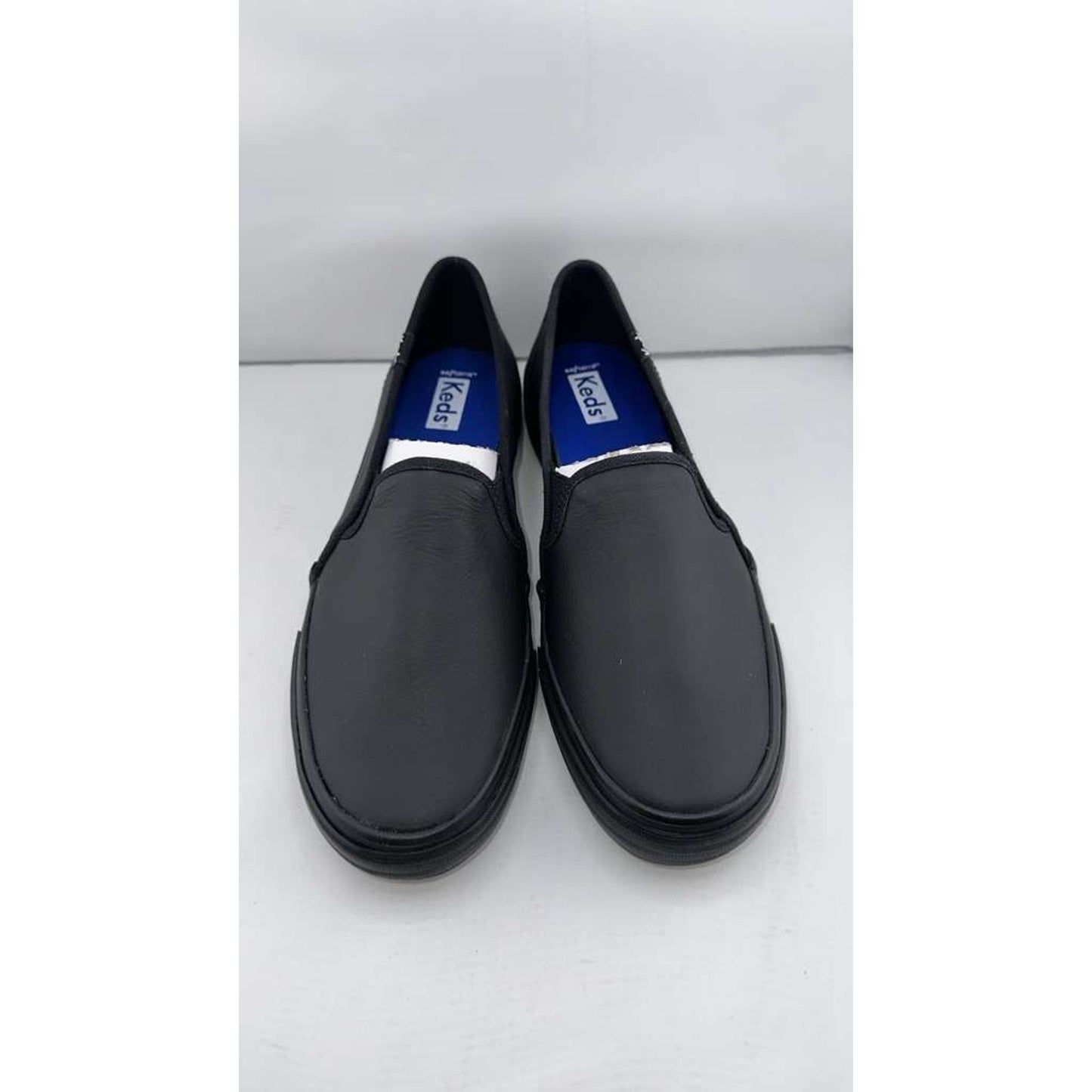 KEDS Women's Double Decker Leather Slip-on Sneaker in Black Size 8.0