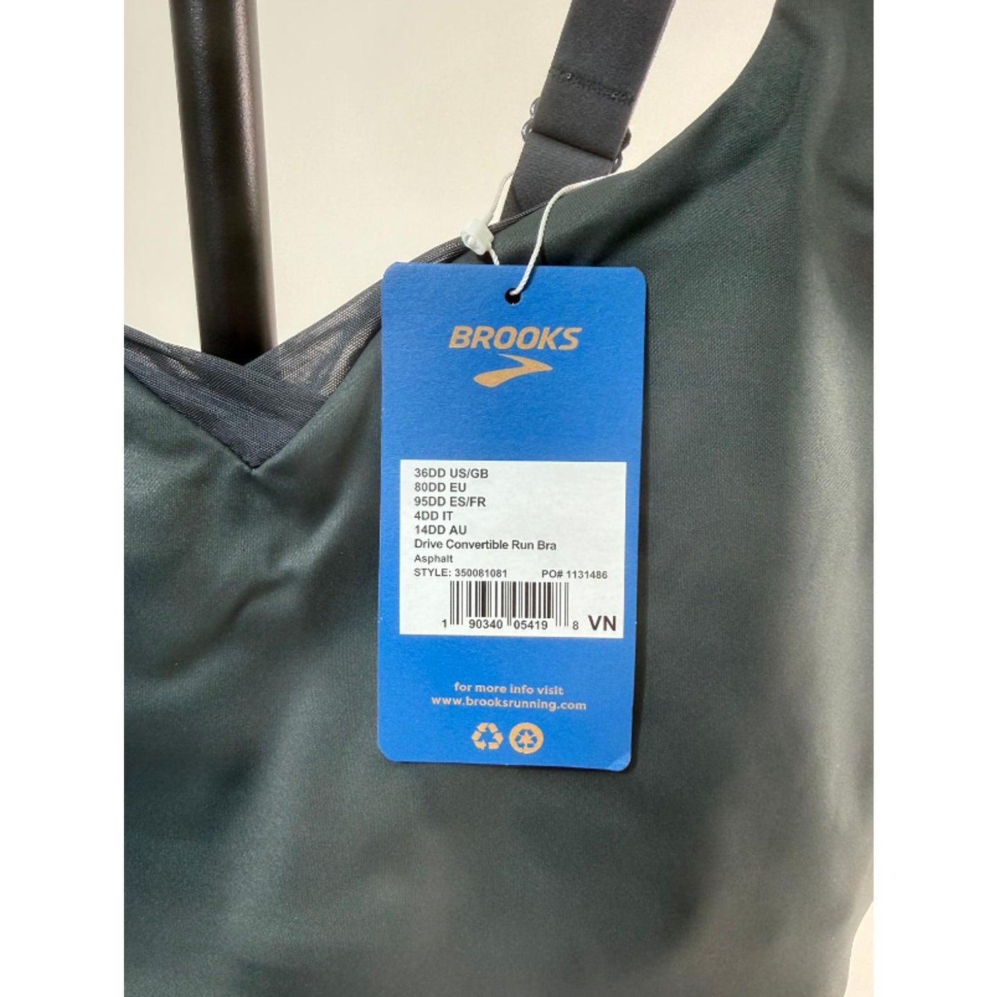 Brooks Women's Drive Convertible Sports Run Bra Color Asphalt Size 36DD New